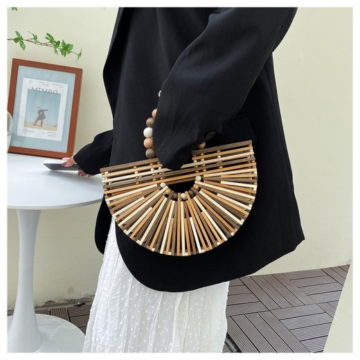 New Bamboo Woven Bag Women's Beaded Portable