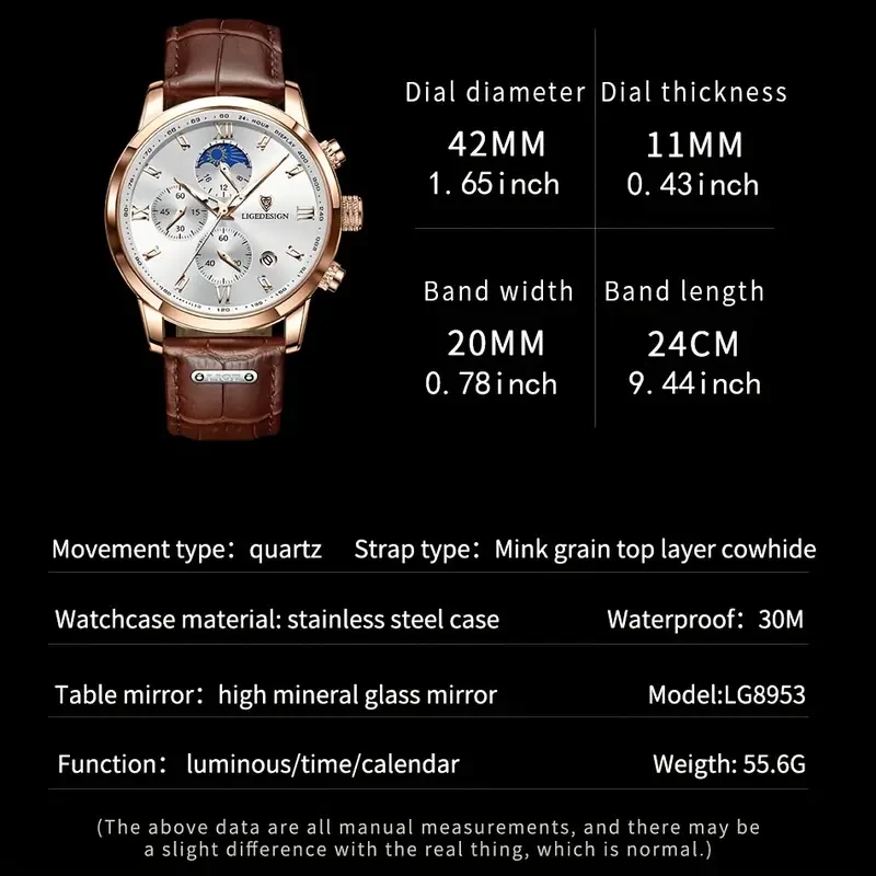 Waterproof Sport Quartz Wristwatch Chronograph Watch for Men