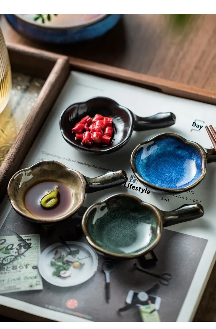 Household Ceramic Plum Hand Soy Sauce With Handle Saucer Dish