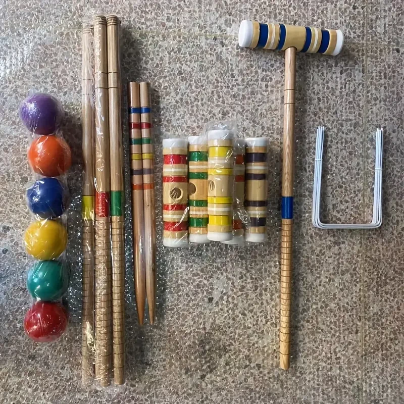 Six Player Croquet Set with Premiun Rubber Wooden Mallets 71.12cm