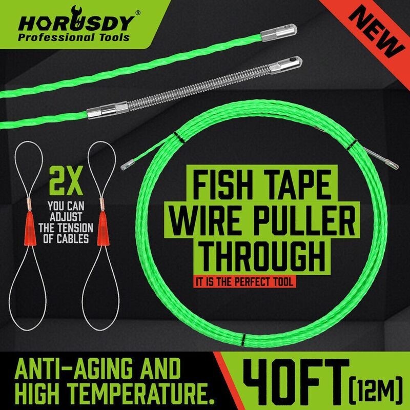 12M Fish Tape Wire Puller Electrical Cable Pulling Rod Threader