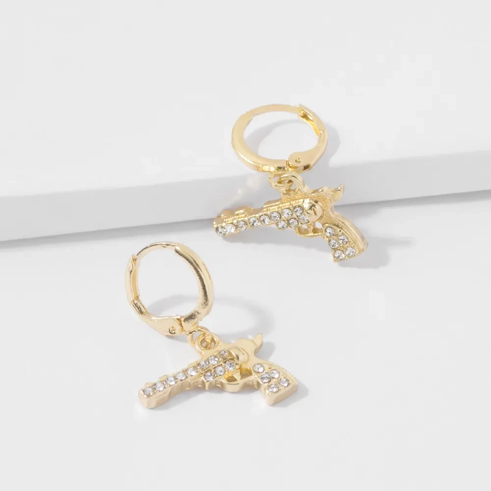Diamond-Encrusted Pistol Pendant Earrings
