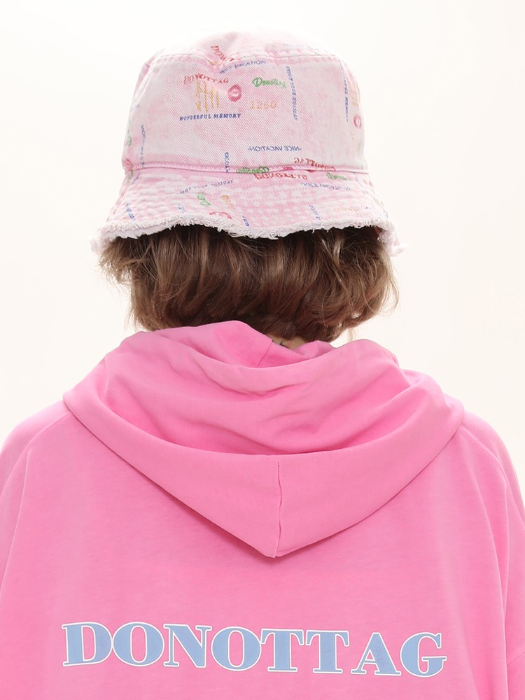 Handmade Raw Edges All Over Print Color Denim Bucket Hat Versatile