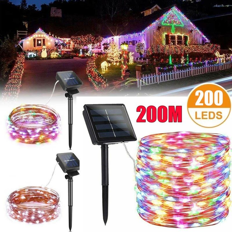 Solar String Lights 200LED Outdoor Garden Lights Multicolour