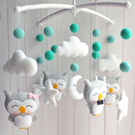 Newborn Owl Hand-Made Fabric Crib Rattle Toy
