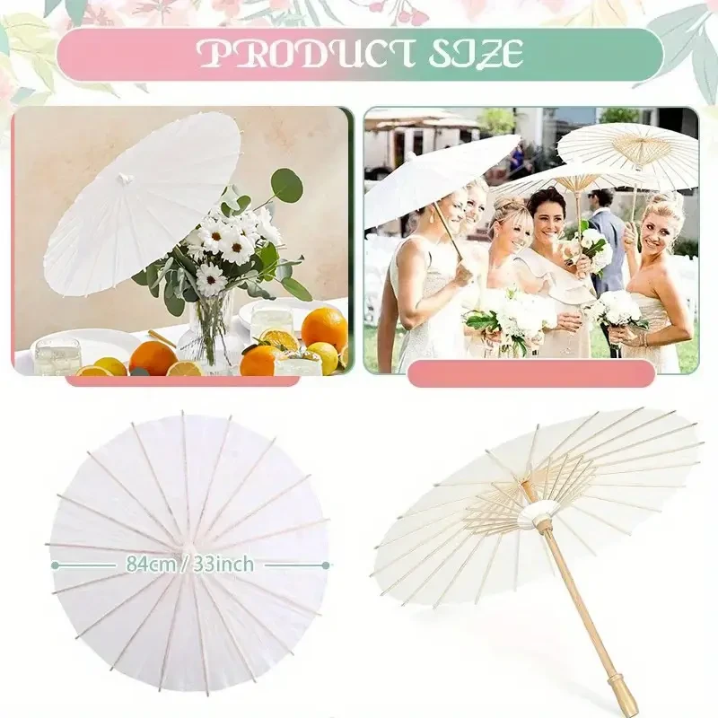 6PCS 80cm White Paper Umbrella Parasols