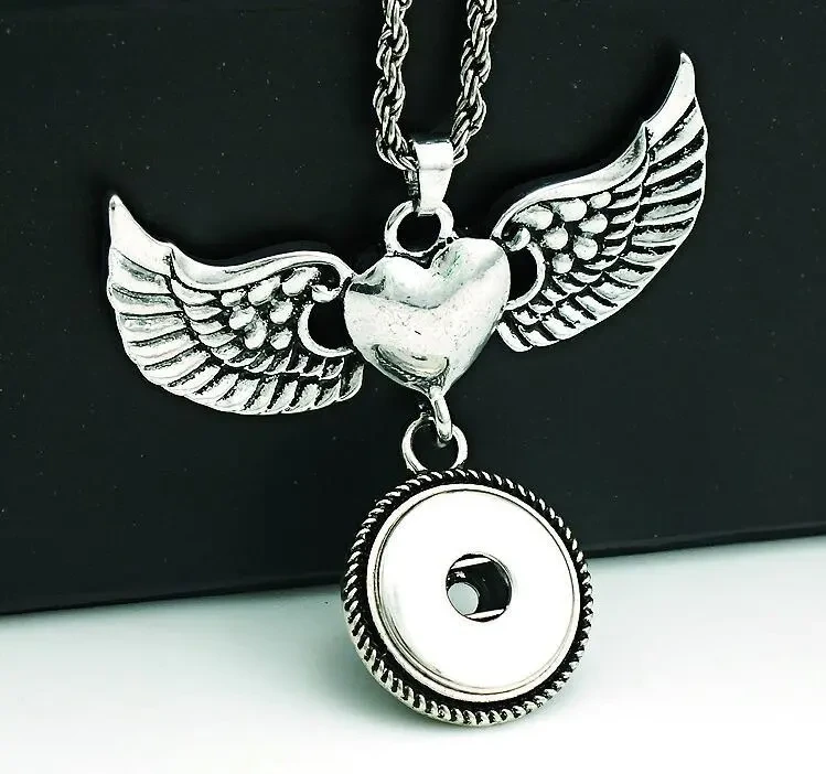 Angel Wings Button Pendant Necklace