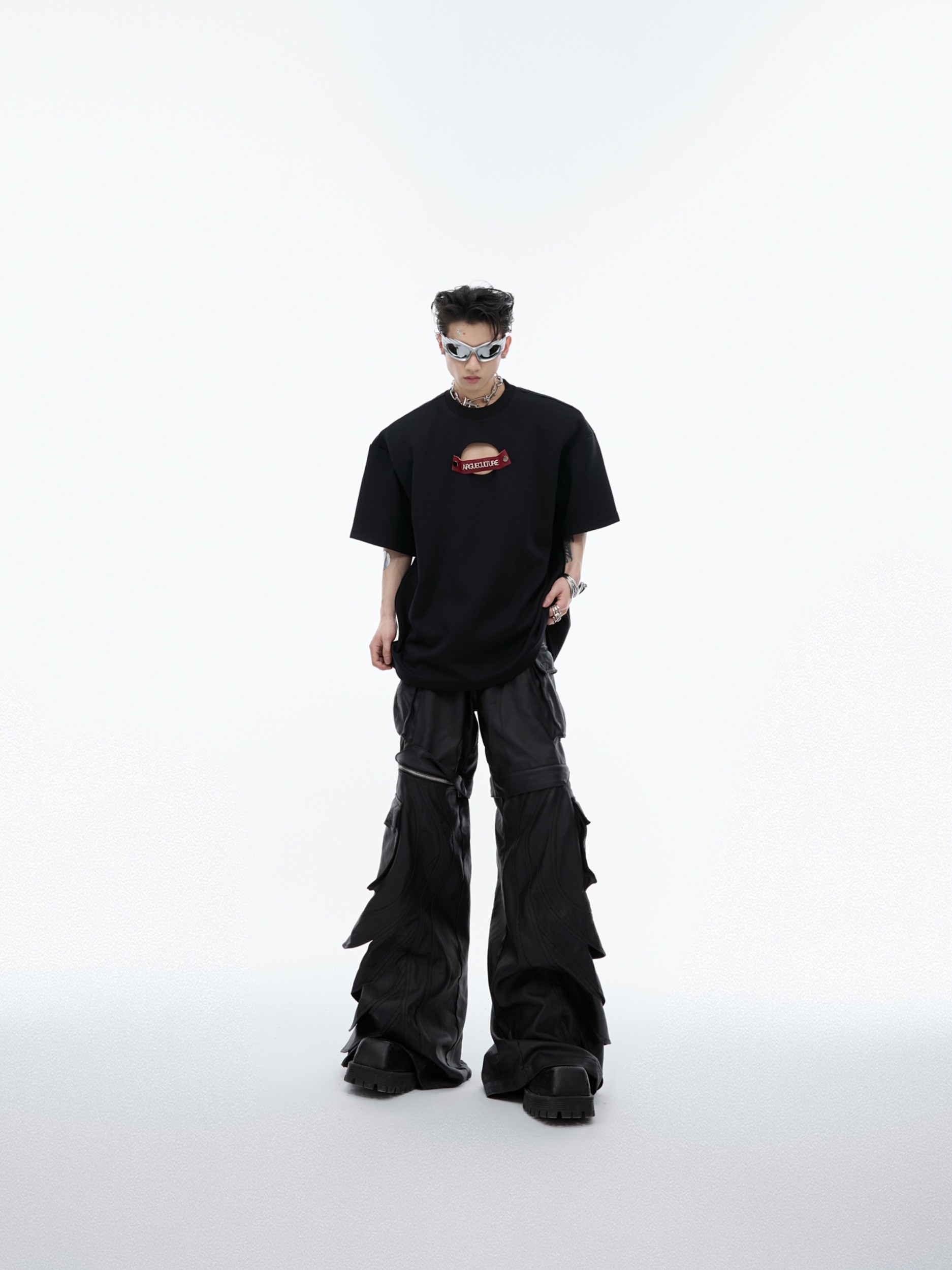 Hollow-out Detachable Short Sleeve Loose-fitting Pure Cotton T-shirt