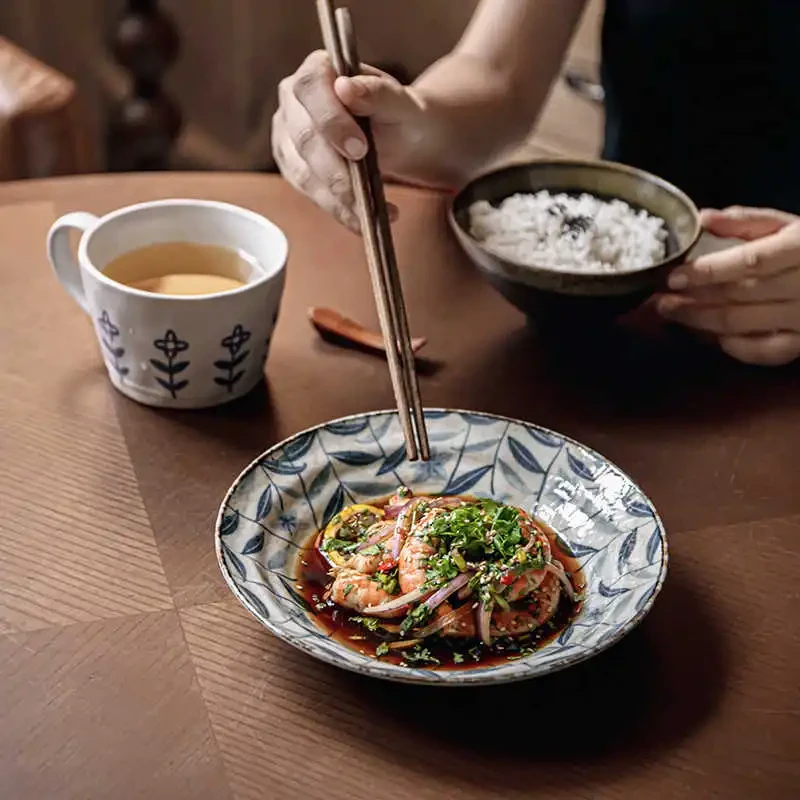 Retro Kikyo Deep Plates Underglaze Porcelain Dish