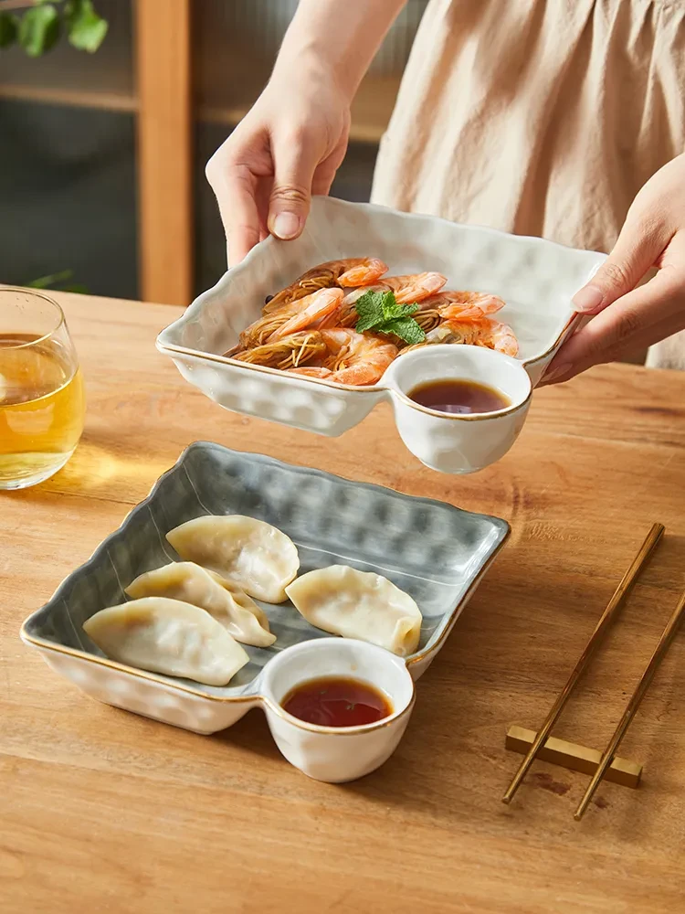 Ceramic Dumpling Tray Vinegar Dish Household Split Plate