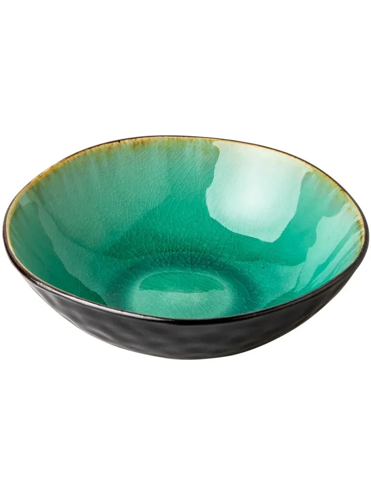 Retro 7-inch Crackle Glaze Salad Shaped Ceramic Bowl