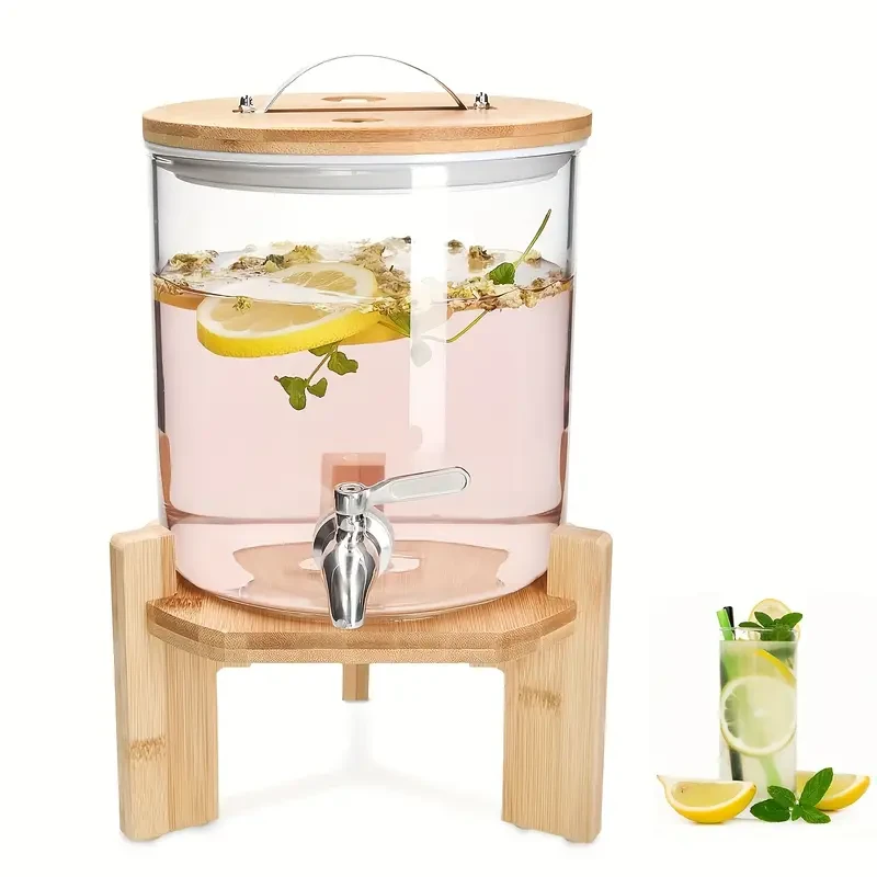 Furpaw 5L Glass Beverage Dispenser with Wooden Stand