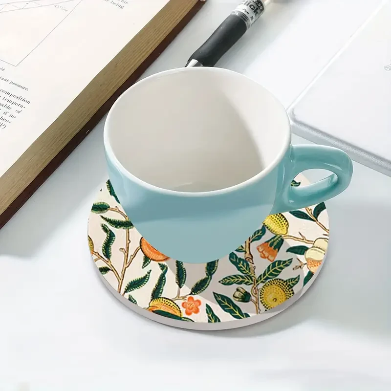 6pcs William Morris Floral Pattern Round Wooden Coasters