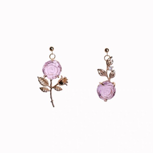 S925 Silver Pin Nightingale And Rose Stunning Rose Asymmetrical Earrings