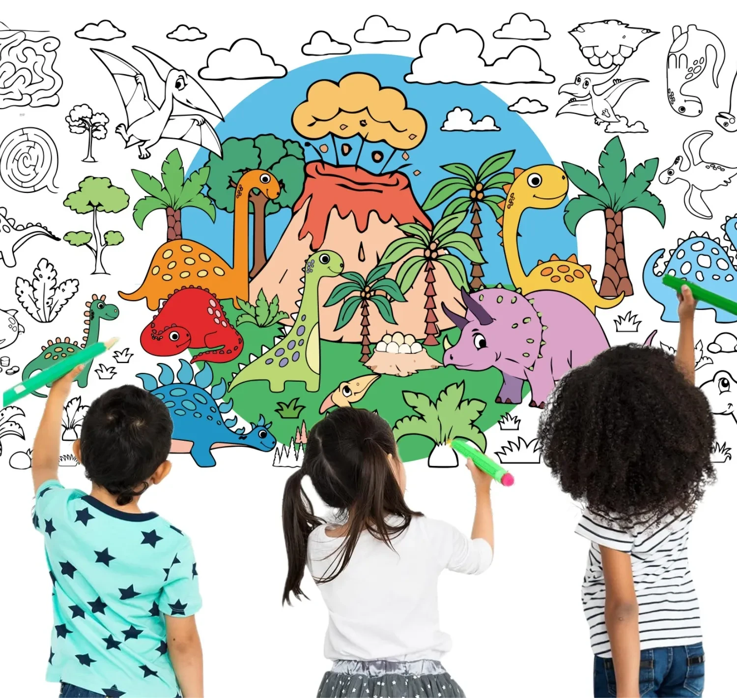 Volcanic Dinosaur Children's Colorful Painting Graffiti Waterproof Degradable Tablecloth