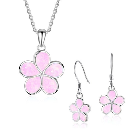 Rose Opal Pendant Earrings Set