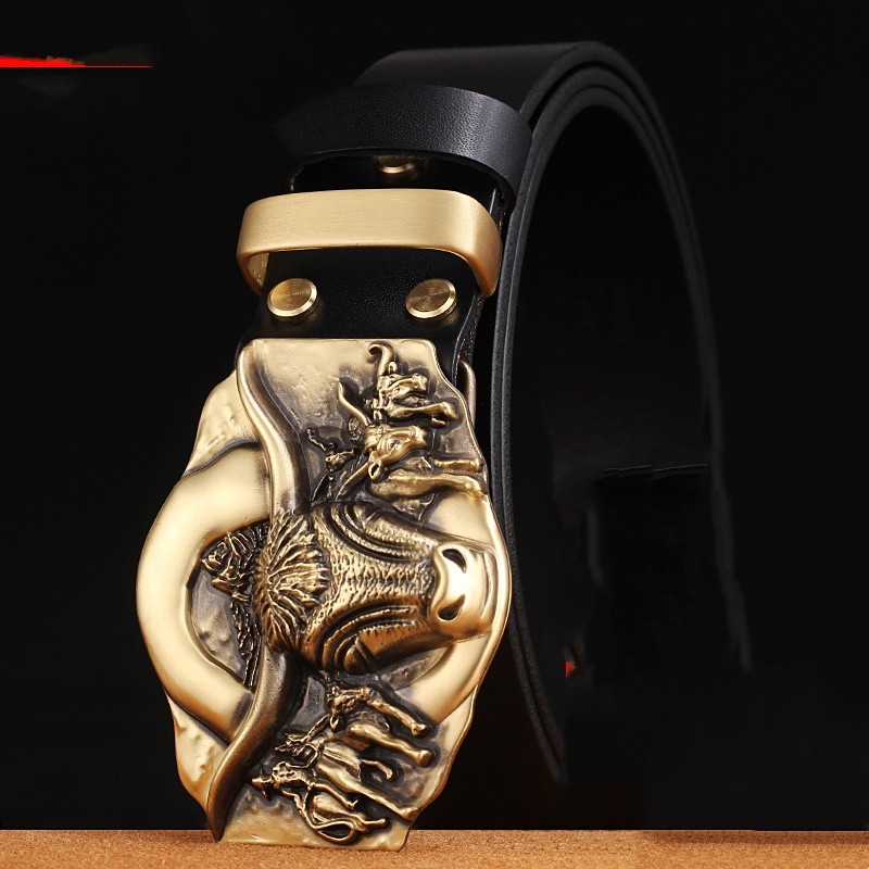 Cowhide Leather Belt With Copper Buckle