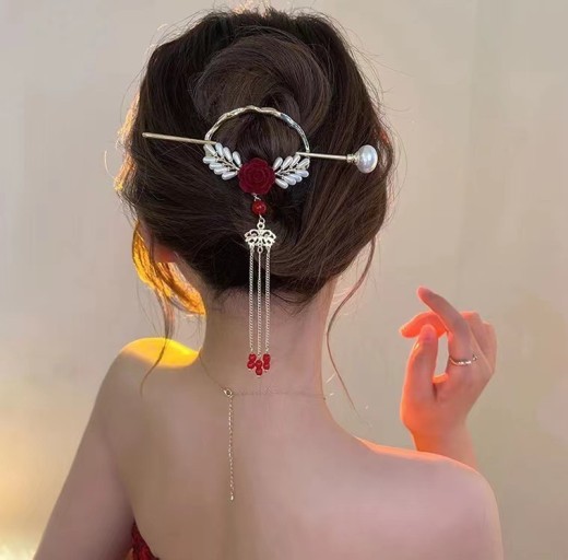 Pearl Rose Hairpin Tassel Ancient