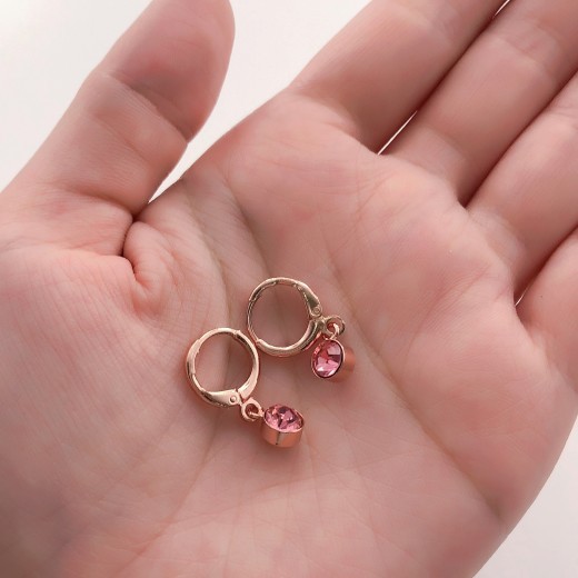 Copper and zircon rose gold earrings