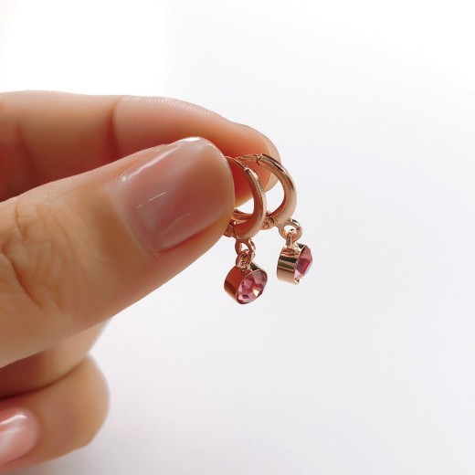 Copper and zircon rose gold earrings