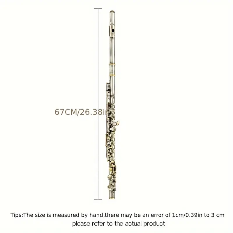 KALUOLIN Soprano C Key Flute, 16 Closed Hole, E Mechanism, Brushed Copper Surface, Professional Flute with Leather Case