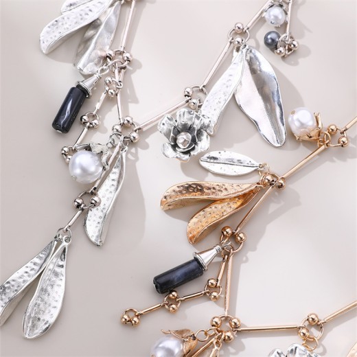 Vintage Pearl Leaves Flower Multi-pendant Necklace