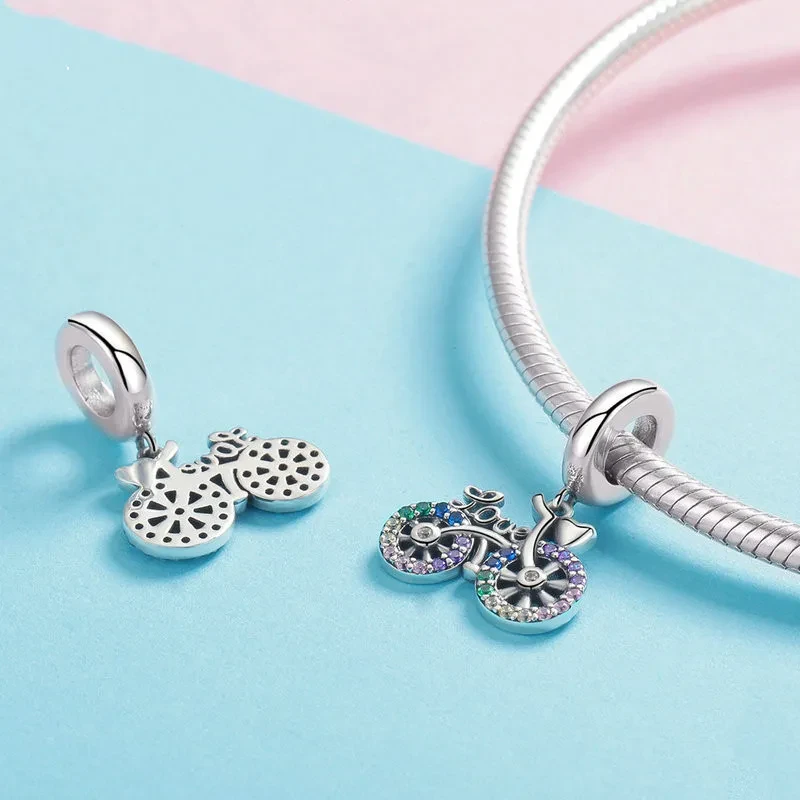 Beaded Bracelet 925 Bicycle Pendant