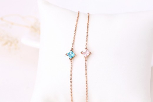 Natural Rose Gold Crystal Square Bracelet