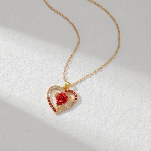 Rose Diamond Peach Heart Pendant Gift