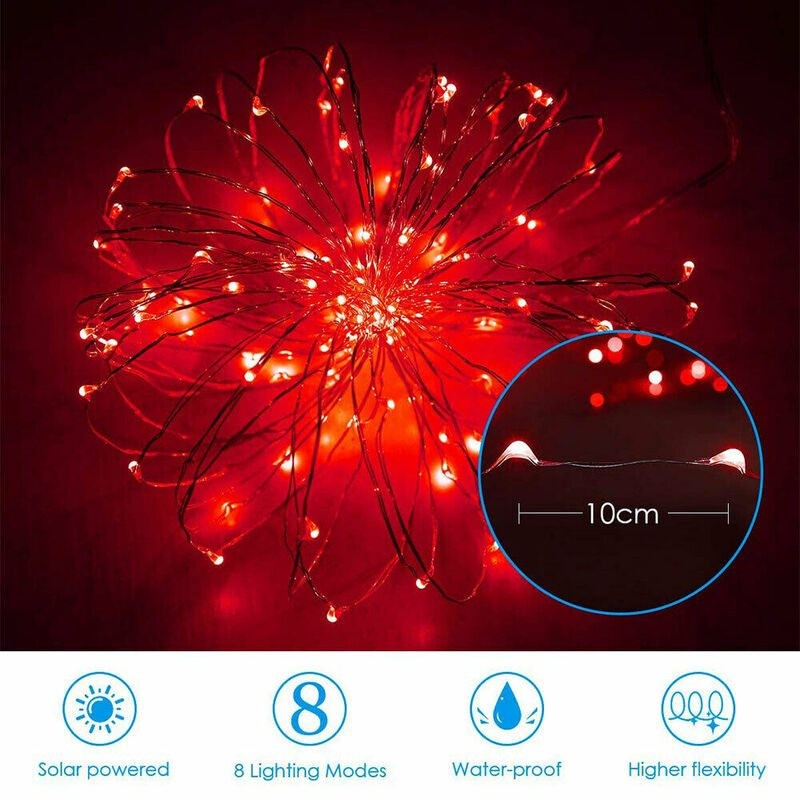 200LED Solar String Lights Christmas Outdoor Garden Lights Red