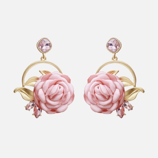 Sweet Rose Earrings With Diamonds And Flowers