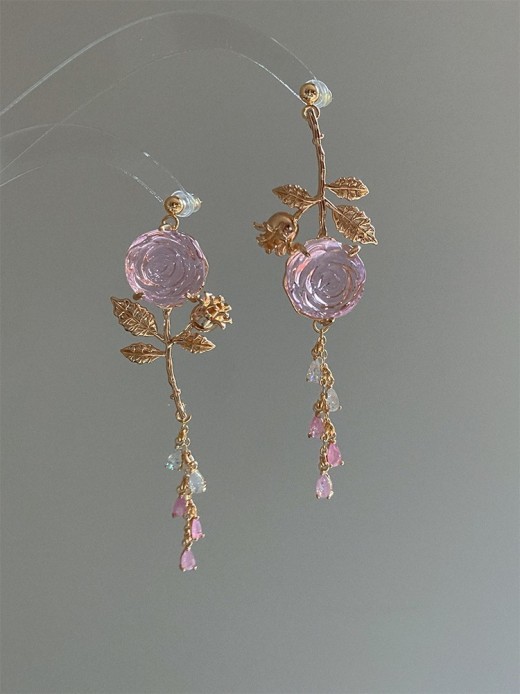 Crystal Heart Rose High Permeability Retro Stud Earrings