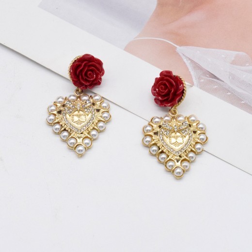 Love Rose Earrings Palace Light Luxury Stud Earrings Accessories