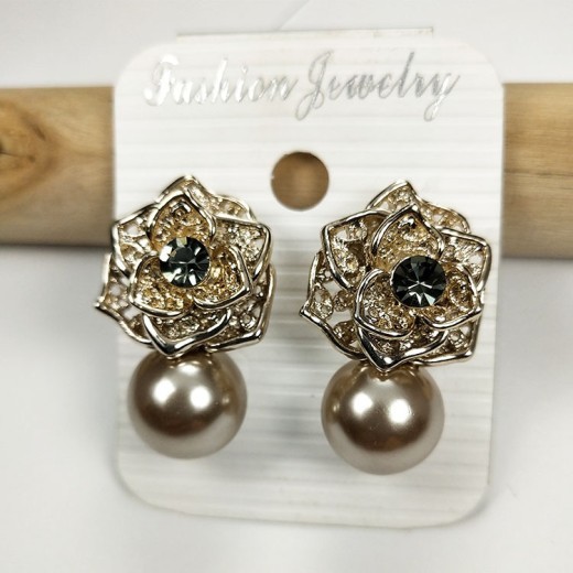 Sterling Silver Rose Rhinestone Pearl Earnail Lady