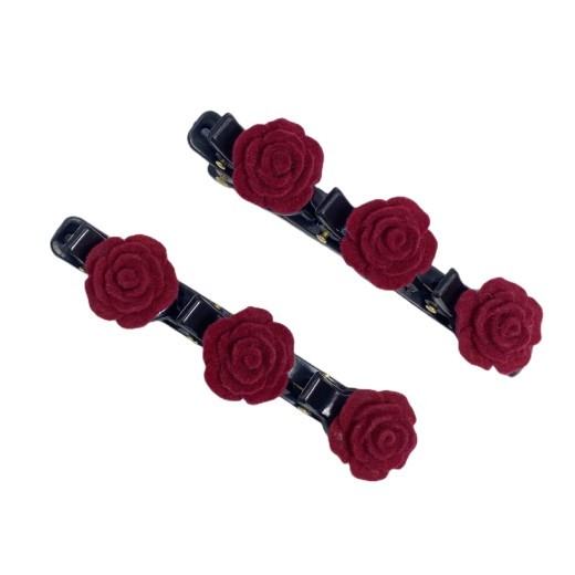 Women's Fashion Vintage Rose Red Flocked Hair Clip