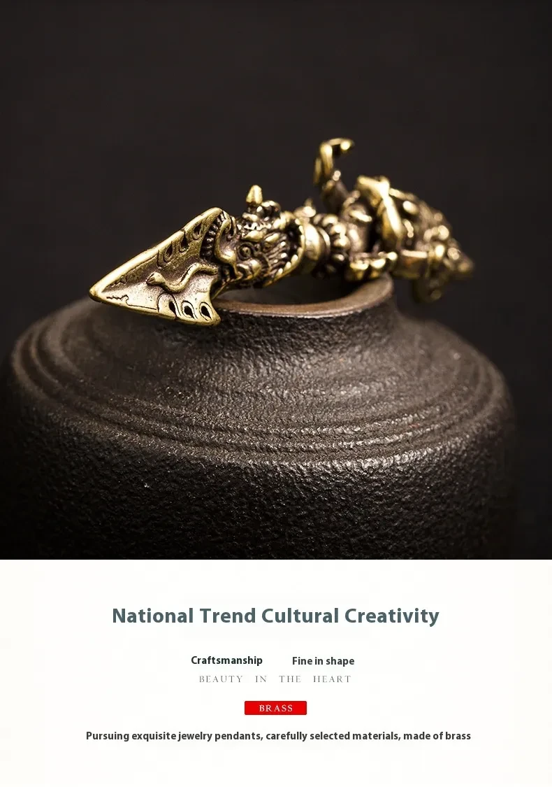 Brass Elephant God King Kong Tibetan Tantra Dharma-vessel Monster Subduing Club Vajra Keychain