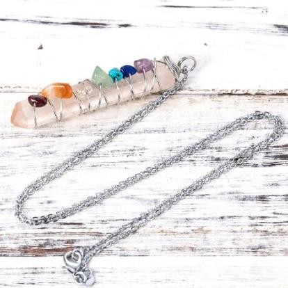 Crystal Pendant Handmade Wire Wrapped 7 Chakra Natural Stone Pendant Quartz Necklace Charms