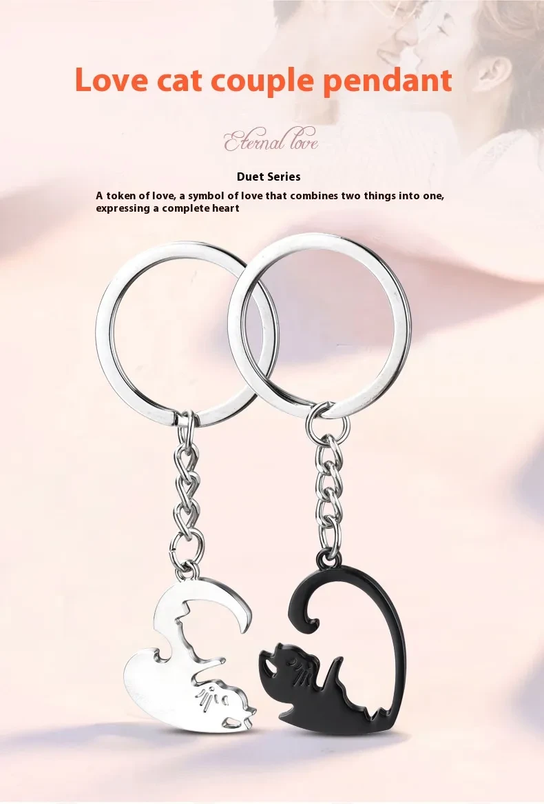 Cat Lovers Heart Keychain Pendant