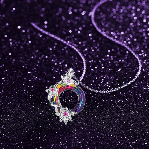S925 Colorful Crystal Rose Pendant Lucky Wheel Transfer Item Jewelry