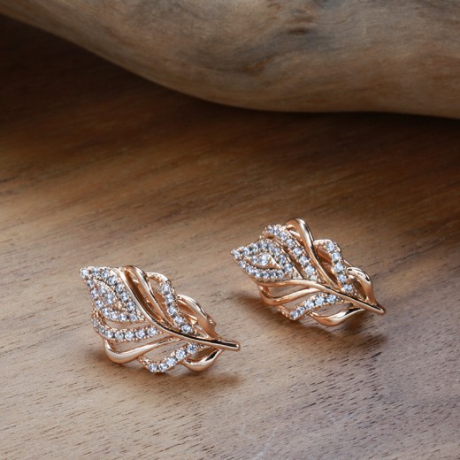 Fashion Zircon Earrings Personalized Creative Rose Gold Hollow Leaves Ear Clip