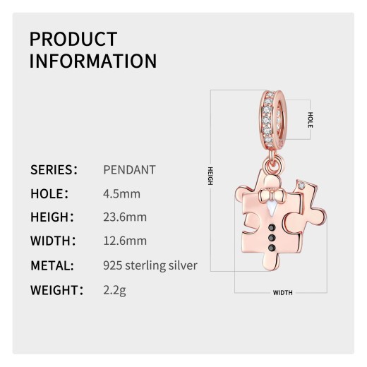 Jigsaw Pendant Rose Gold Plated Valentine's Day Fashion S925 Pure Silver Diy Beads