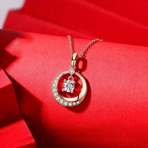 Women's Fashion Light Luxury 18K Rose Gold Moissanite Necklace