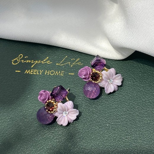 Wild Rose Bouquet Stud Earrings Geometric Purple Wild Flower
