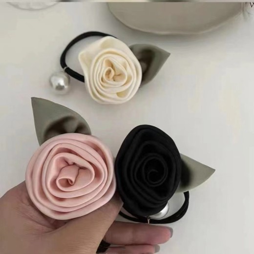 Satin Retro Rose Hair Ring Headdress French Flower Simple