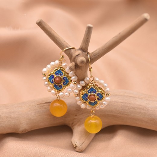 Blue Earrings Natural Freshwater Pearl Jade Earrings Female Jewelry