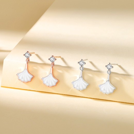 Sansheng Apricot Female Korean Style Design Net Red Small Skirt Rose Gold Fritillary Earrings