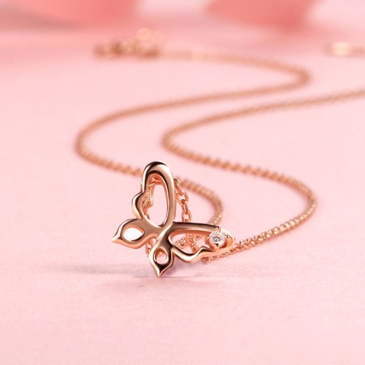 925 Sterling Silver Hollow Butterfly Rose Gold Female Fashion Niche Light Luxury Clavicle Chain