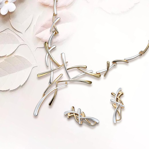 Creative Exaggerated Jewelry Two-color Cross Necklace Earrings Two-piece Set