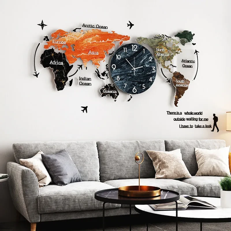 Light luxury decoration wall clock living room home map clock