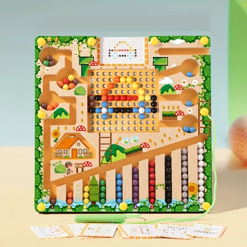 1pc Wooden Maze Puzzle Game - Multi-Functional Educational Toy for Color Sorting